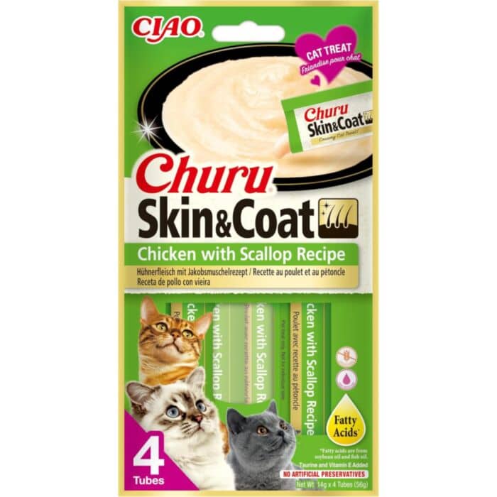 Churu Cat Skin & Coat kaķu gardums krēms kaķiem ar vistu un ķemmīšgliemenēm 14 g N4